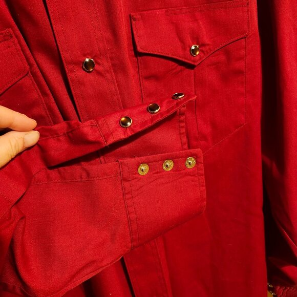 Vintage 80s Wrangler 17.5 X 36 Long Tail Cowboy Cut Red Western Shirt Pearl Snap - Picture 6 of 8
